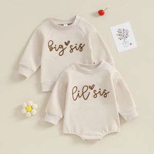 One-Pieces Sister Matching Romper Sweatshirt Outfits Letter Print Kids Girls Sweatshirt Toddler Baby Spring Autumn Jumpsuit Playsuits