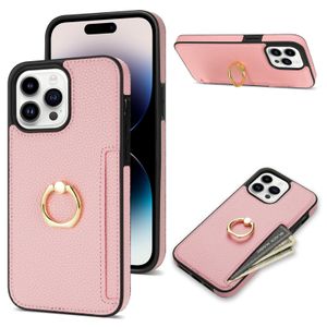 Fashion Phone Case Leather Ring Support Iphone Cases Apple Protective Case Card Holder Side Stick Skin Feel Pink Suitable For IPhone 15 Plus 14 13 12 11 Pro Max