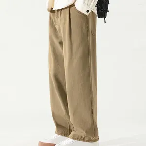 Calças masculinas trabalham estilo retro de perna larga de cor longa e respirável de cor sólida de partida lisada letra calça de moletom casual masculino