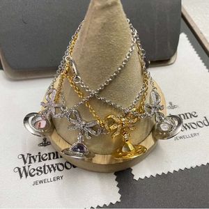 デザイナージュエリーViviane Viviennes Westwood Jewelry Pendant Necklace Full Diamond Bow Orb Stereoscopic Saturn Earrings High Grade Necklace Sweet and Elegant Ch