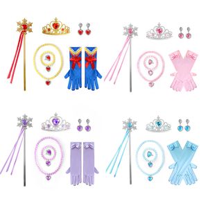 Children Princess cosplay accesssories sets girls Love necklace Jewelry outfits kids peach Heart with rhinestones snow magic wand Z7855