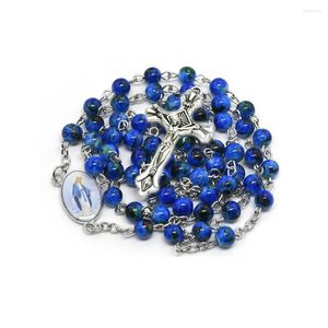 Link Bracelets Vintage Jewelry Royal Blue Markings Beads Rosary Cross Necklaces