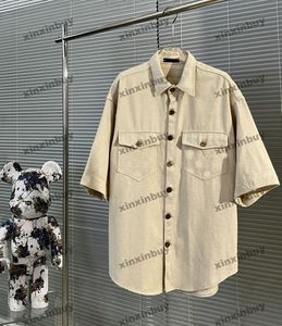 xinxinbuy Men designer Tee t shirt 2024 Italy Letter emboss pocket 1854 Denim fabric sets short sleeve women white black Apricot XS-XL