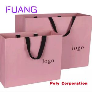 Taschen Custom Luxury Brand Custom Logo Geschenkbeutel für Kleidung Pink Matte Kleidungs Kleidung Boutique Verpackungstaschen mit Band Hand