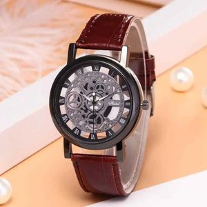 Wristwatches 2020 Men Watches Fashion Transparent Hollow Watches Leather Band Quartz Wristwatches Promotion Price Free Shipping Reloj Hombre 240423