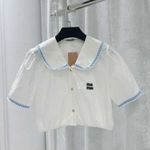 Summer ladies lapel bag edge short high waist shirt short sleeve, lapel high waist short academy style, daily dating casual fashion.