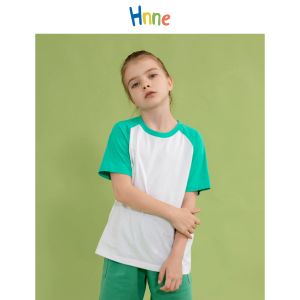 Tees Hnne 2022 Summer New Raglan Sleeve 100% Cotton Tshirt Kids Skinfriendly Contrast Color Unisex Boys Girls Tops Childrens Tees