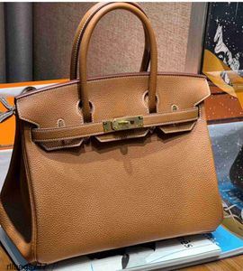 Handtasche 30 cm Golden Brown Platin TR Grad Togo Mode Pendler Damen Bag handgefertigtes echtes Leder