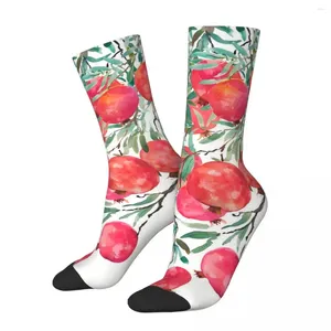 Men's Socks Funny Red Pomegranate Watercolor Retro Hip Hop Crazy Crew Sock Gift Pattern Printed