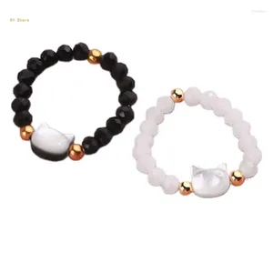 Cluster Rings 2 Pieces Adjustable Beads Finger Stylish Jewelry Accessories