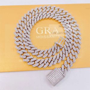 Mens S925 Halsband Custom Miami Cuban Link Moissanite Chain Hip Hop smycken armband för män