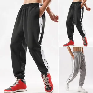 Men's Pants Stylish Sports Trousers Skin-touch Side Buttons Closure Shrink Resistant Jogging Streetwear