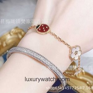 Bracelets de joias de ponta para Vancleff feminino quatro folhas Grass Ladybug Bracelet Womens grossa banhada V estilo de luxo de ouro Gold Light original 1: 1 com logotipo e caixa de verdade