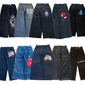 Men's Jeans Harajuku Hip Hop Retro Skull Graphic Embroidered Baggy Denim Pants Men Women Goth High Waist Wide Trousers