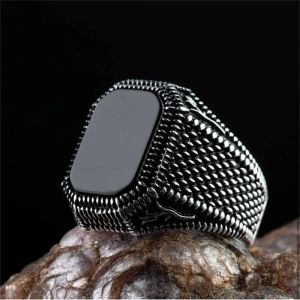 Roupas 2023 Novo anel turco artesanal para homens Padrão de águia vintage Black Zircon Rings punk jóias muçulmanas no atacado