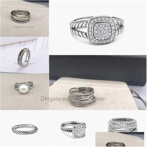 Bandringar Twisted Two-Color Cross Ring Women Fashion Platinum Plated Black Thai Sier Designer Jewelry Woman Luxury Diamond Gift Vinta Otthz