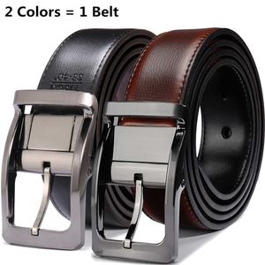 Bälten 1pcs Mens äkta läder reversibelt bälte roterade spänne två i en stor och lång 240423