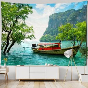 Tapisserier Natural Landscape Big Tapestry Beach Coconut Fabric Print Home Wall Decoration Filt Böhmen Dekorera din