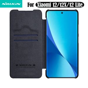 Fall för Xiaomi Mi 12 Lite Flip Case Nillkin Qin Vintage Leather Flip Cover Luxuly Card Pocket Book Case For Xiaomi 12 12x Telefonväskor