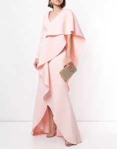 Elegant Long Pink Crepe V-ringning Kvällsklänningar Split sjöjungfru en axel rufsad watteau tåglängd blixtlås tillbaka promklänningar festklänningar för kvinnor