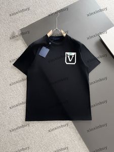 Xinxinbuy Men Designer Tee T Shirt 2024 Italy Leather Patch Embroidery Pocket 1854 Cotton cotton women white black xs-l