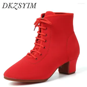 Танцевальные туфли DkzSyim Women Ballroom Latin Jazz Modern Lace Up Dancing Boots Red Black Sports Randers