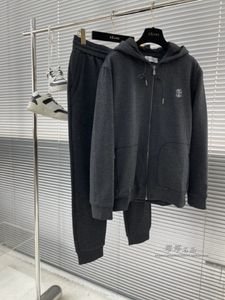 Mens Tracksuits Set Fall Winter Dark Grey Hoodie Brunello Drawstring Leg Pants Cucinelli Sweatpants Suit