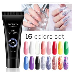 Kits Phoenixy 16 Colors Poly Nail Gel Set Quick Extension Builder UV Gel Fast Shipping Semi Permanent Nail Extension Gel Nail Art Kit