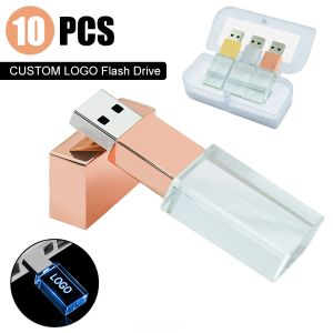 Drives 10pcs /Lot Crystal USB Stick 3D Drukuj niestandardowe logo USB Dysk Flash Pen Drive Transpare Glass U Dysk 128 GB 8 GB 16 GB 32 GB 64 GB