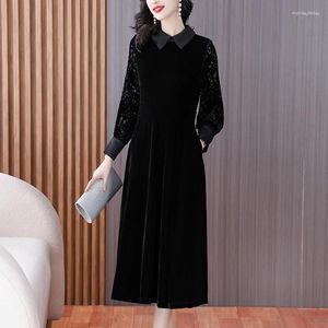 Casual Dresses 2024 Fashion Velvet Dress Women's Autumn Versatile Mulberry Silk Pullover Korean Loose Fit Lace Vestidos