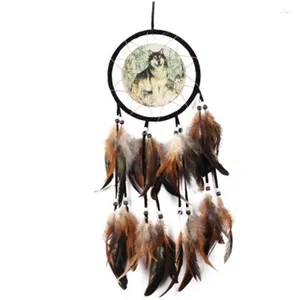 Decorative Figurines Wolf Totem Dream Catcher Gift Handmade Net With Feathers Wall Hanging Ornament For Home Decor