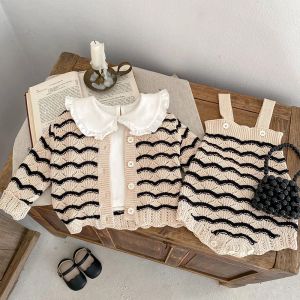 Set inverno abiti da bambina neonati set set maniche lunghe a strisce cardigan+tuta da salto per bambini in maglia abiti a maglia