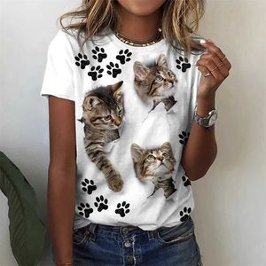 T-shirt da donna Summer T-shirt Cat Cat Women Women 3D T-shirt Fashion Fashion TEE HARAJUKU Maglietta per animali Shortoni Short-Neck Woman abbigliamento 240423