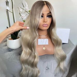 Human Hair Synthetic Wigs Hd Frontal Body Wave Ombre Blonde Color Lace Front for Women Glueless Preplucked Wig