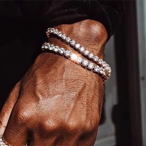Hip Hop Iced Out 345mm Crystal Tennis Bracelet for Men Homme Trendy Punk Zirconia Mens Chain on The Hand Streetwear Jewelry 240423