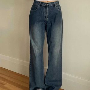 Novo jeans de jeans lados por jeans de perna reta de moda solta sola de cintura alta para mulheres