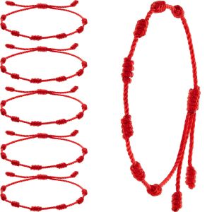 Strands 6 Pieces Red String Handmade Bracelets Red Cord Bracelet Adjustable Kabbalah Red 7 Knot String Bracelet Amulet for Women Girls