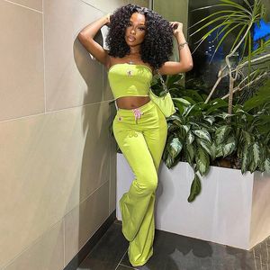 CUTENOVA Ins Fashion Embroidered Flower Tube Top High Waist Casual Drawstring Pant Two-Piece Set 2024 Spring 240424