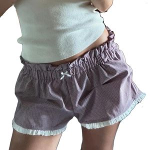 Shorts femminile American Retro Low Rise Ploid Donne Donne Summer Elastic Waist Ormina larga per abiti estetici da streetwear