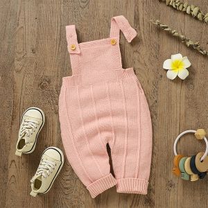 One-Pieces Baby Boys Girls Knit Overalls Romper Fall Winter Sleeveless Solid Color Suspender Pants Button Down Kid Infant Jumpsuit Playsuit