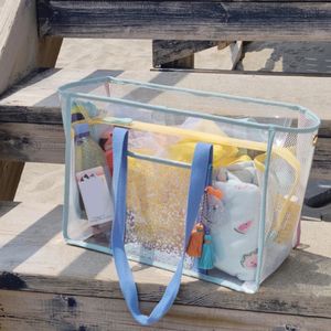 Barn Sand Away Proteable Transparent Bag Kids Toys förvaringspåsar Simning stor strandväska för handdukar Kvinnor Kosmetisk sminkväska 240423