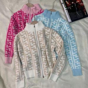 Women's Jackets Stylish Letters Full Print Zipper Sweater Cardigan All-in-one Slim Sweet Knit Coat Slim-fit Comfort