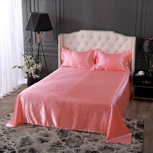 High End Rayon Queen Size Bed Sheet Set Luxury Solid Satin Silky Bedsheet Set High Quality Single Double Sheets and Pillowcase 240411