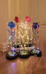 Party Favor Led Enchanted Galaxy Eternal Roses 24k Gold Foil Flowers with Fairy String Lights in Dome For Mother Valentine039S 7815720