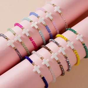 Strands Go2boho Crystal Bracelets Uzdrawianie szczęścia Shell Cross Boho elastyczne rozciągnięte ręcznie robię biżuterię dla kobiet mężczyzn Prezenty modowe