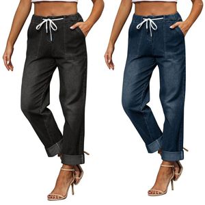 Women's Jeans Women Pull On Denim Joggers Elastic Waist Stretch Drawstring With Pants Casual Cargo For Work