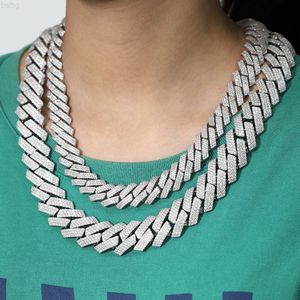 Customized S925 Solid Silver 15mm 20mm Wide 3rows Cuban Chain with Gra D/vvs Moissnaite Hip Hop Necklace Heavy Link