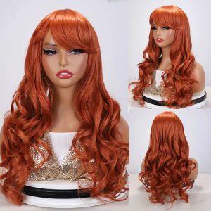 Wigs Miracle Long Synthetic Wig для женщин Ombre Brown Blonde Ginger Wavy Wig с челкой ежедневно для вечеринки парик парик высокие температуры волосы