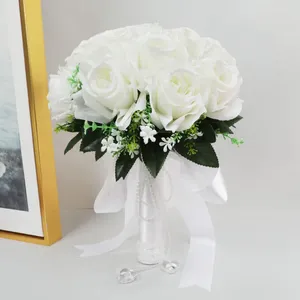 Свадебные цветы невеста подружка невесты Букет шелковая лента розы искусственное удержание