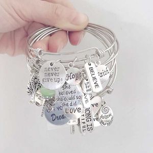 Beaded Inspiration Bracelet Stainless Steel Bangle Alloy never give up Hope Faith Believe Charm Bracelet Bangles For Women Gift Pulsera 240423